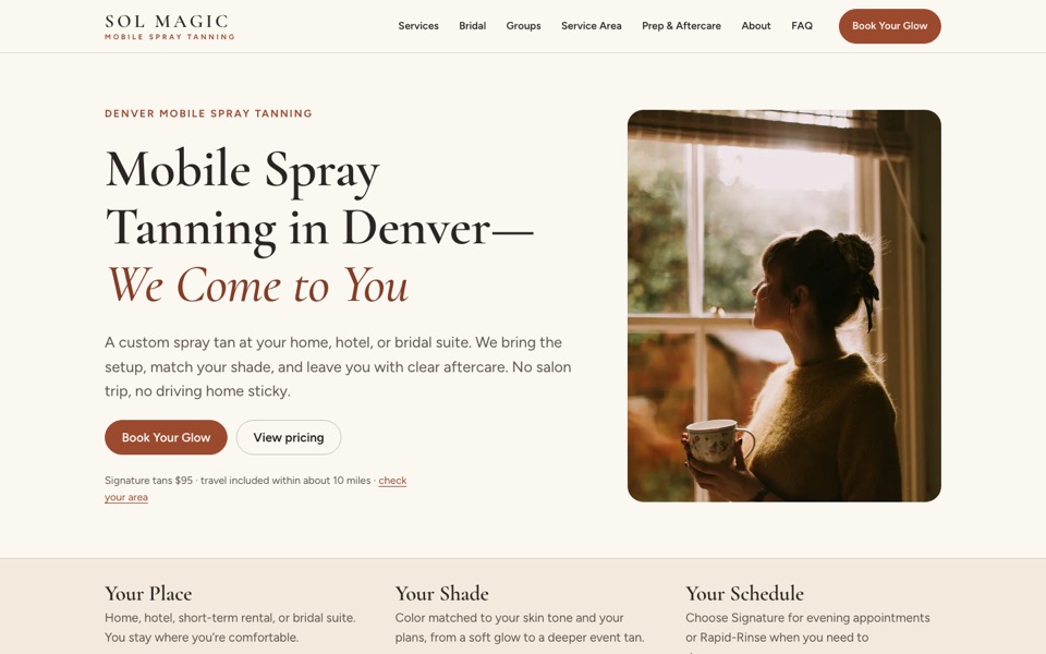 Sol Magic home page: Mobile Spray Tanning in Denver, We Come to You